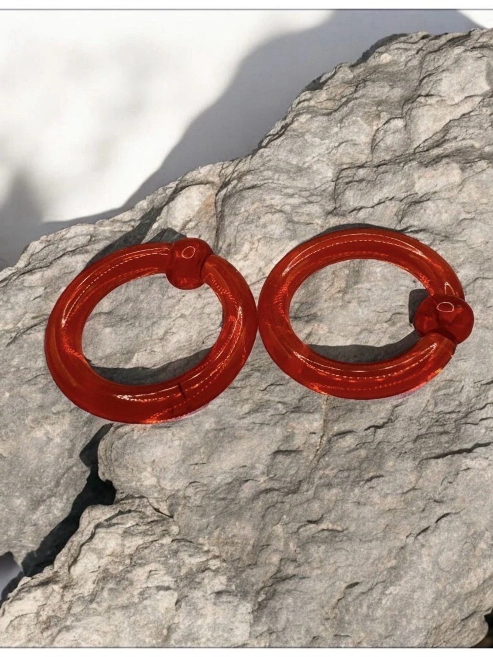 Pair 8g 1/2 Red Acrylic Captive Bead Rings - Body Piercing Jewelry